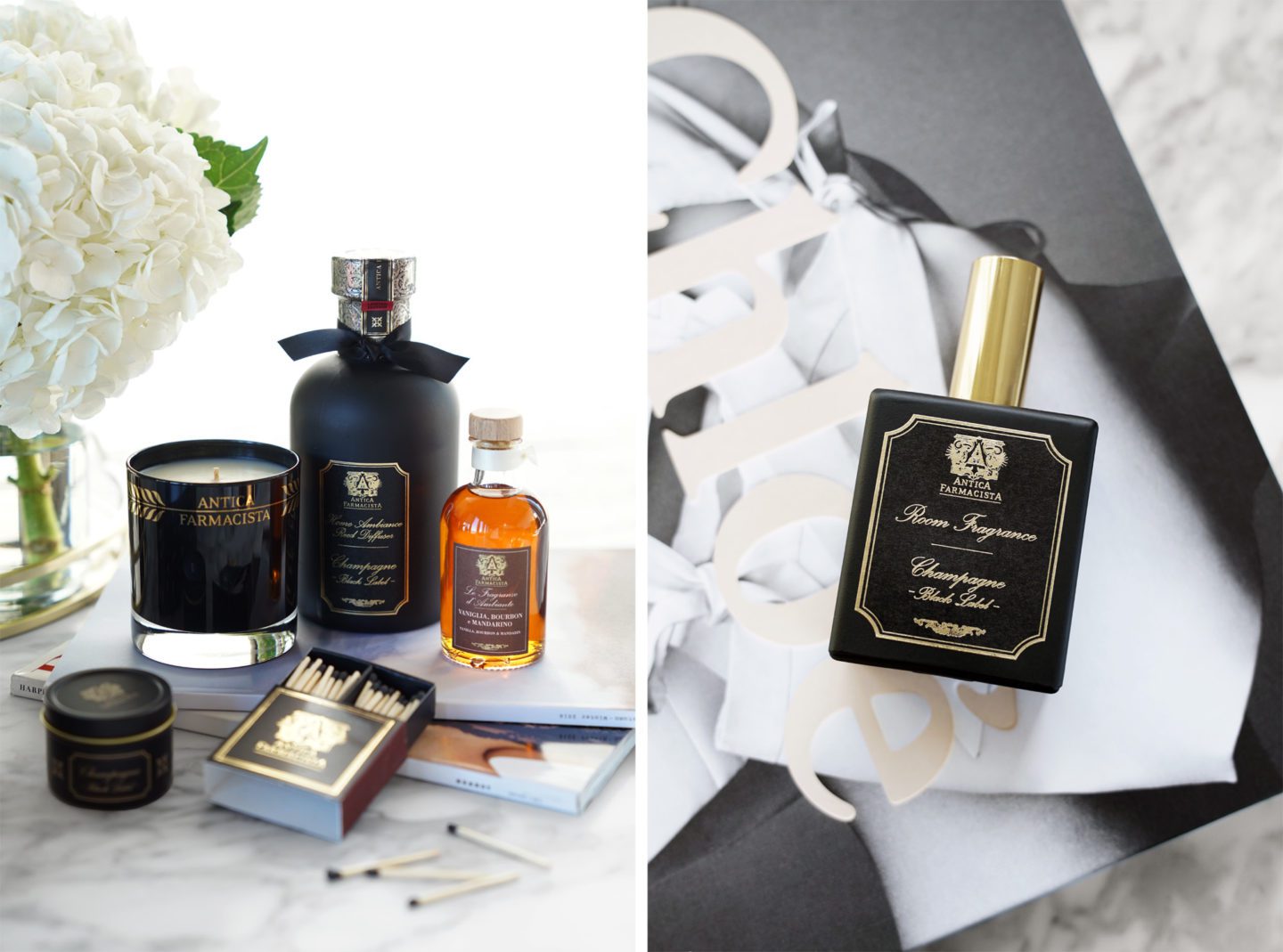 Antica Farmacista Champagne Black Label Diffusers and Room Sprays for holiday