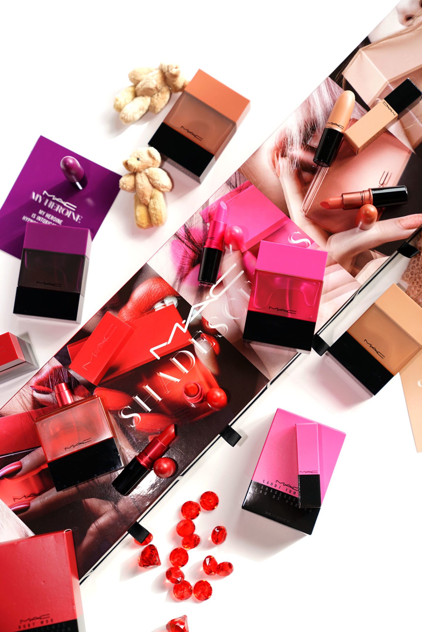 Review and swatches of the MAC Shadescents Collection featuring Creme d'Nude, Velvet Teddy, Candy Yum-Yum, Lady Danger, Ruby Woo, Heroine via Fashion Groom Spot blog