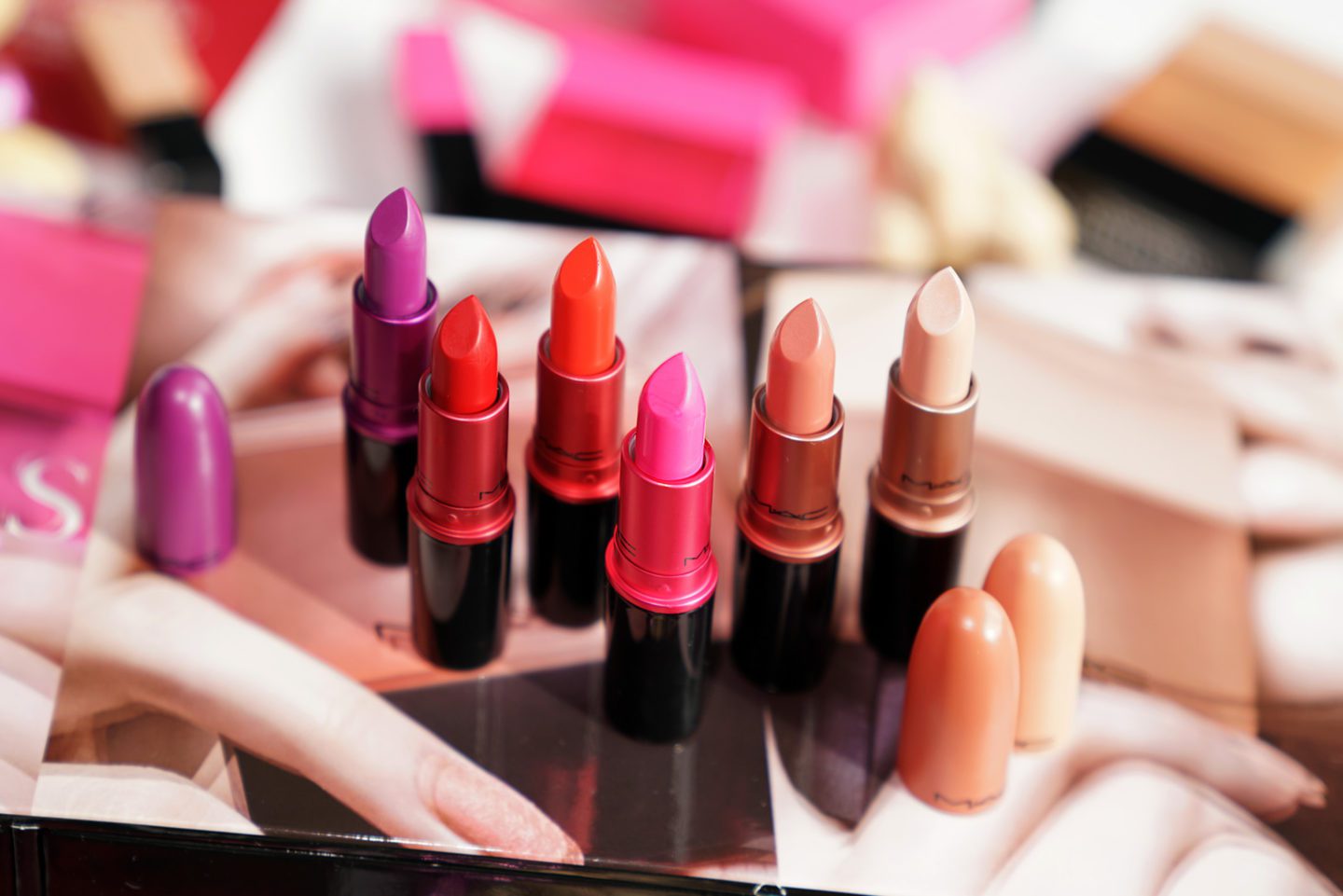 Review and swatches of the MAC Shadescents Collection featuring Creme d'Nude, Velvet Teddy, Candy Yum-Yum, Lady Danger, Ruby Woo, Heroine via Fashion Groom Spot blog