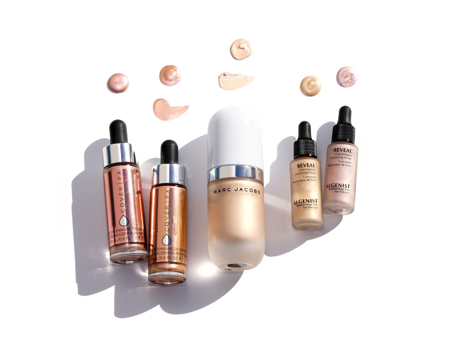 Cover FX Custom Enhancer Drops, Marc Jacobs Beauty Dew You, Algenist Concentrated Luminizing Drops | Fashion Groom Spot