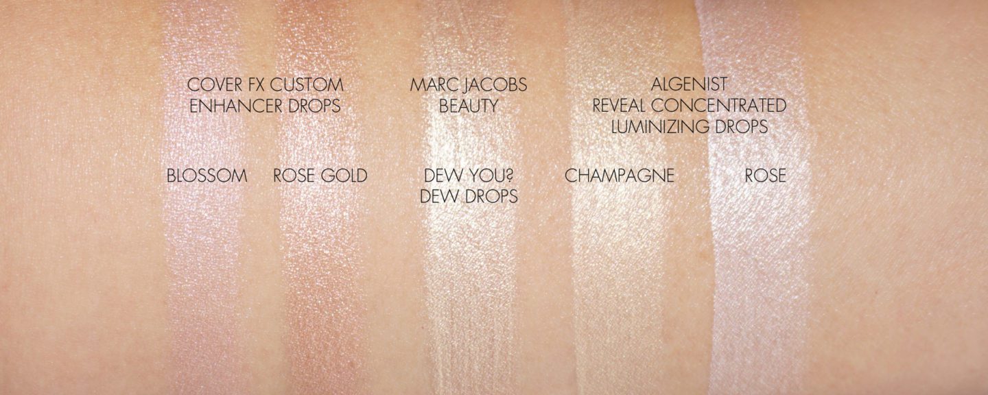 Cover FX Custom Enhancer Drops, Marc Jacobs Beauty Dew You, Algenist Concentrated Luminizing Drops | Fashion Groom Spot