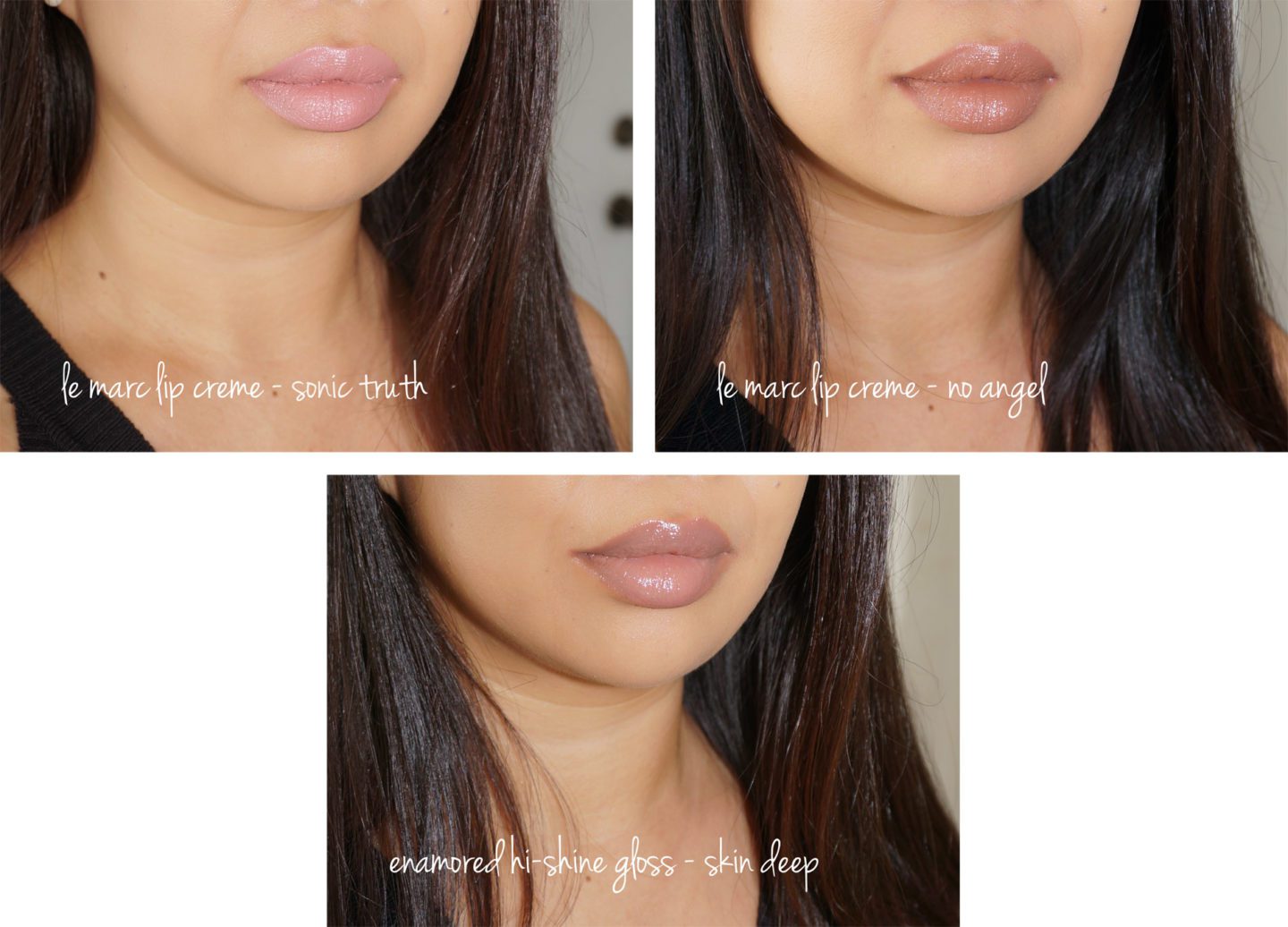 Marc Jacobs Beauty Le Marc Lip Creme, New Nudes Sheer Gel Lipstick and Enamored Hi-Shine Lip Lacquer Lipgloss swatches On Lips | Fashion Groom Spot