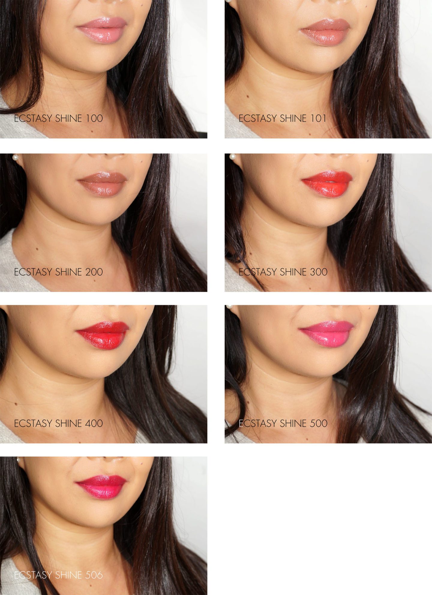 Armani Ecstasy Shine lipstick swatches