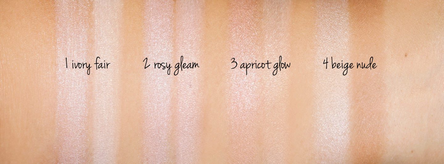 By Terry Compact Expert Dual Powder Review Swatches - 1 Ivory Fair, 2 Rosy Gleam, 3 Apricot Glow, 4 Beige Nude