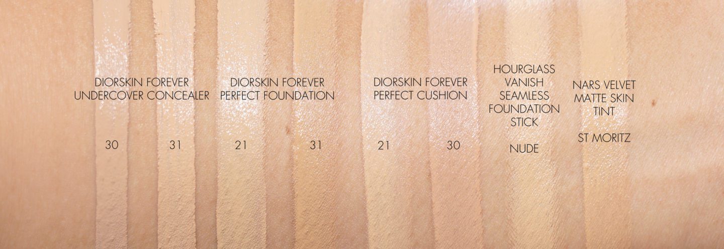 Diorskin Forever Perfect Cushion Foundation, Diorskin Forever Perfect Foundation and Diorskin Forever Undercover Concealer swatches | Fashion Groom Spot