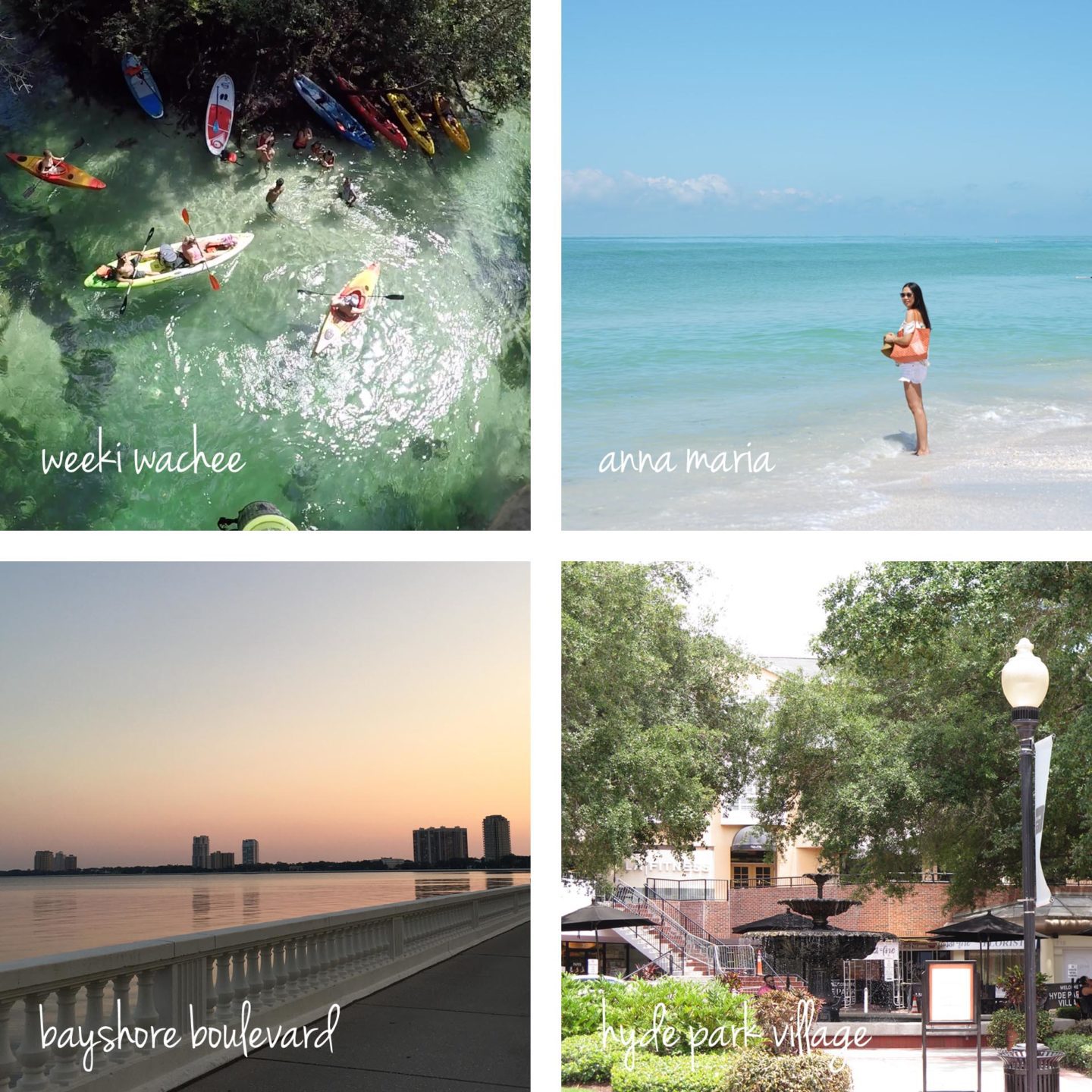 Weeki Wachee Kayaking, Anna Maria, Bayshore Boulevard, Hyde Park Village Florida