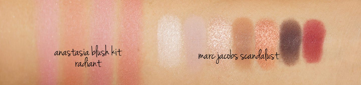 Anastasia Beverly Hills Blush Kit in Radiant and Marc Jacobs Scandalust Swatches