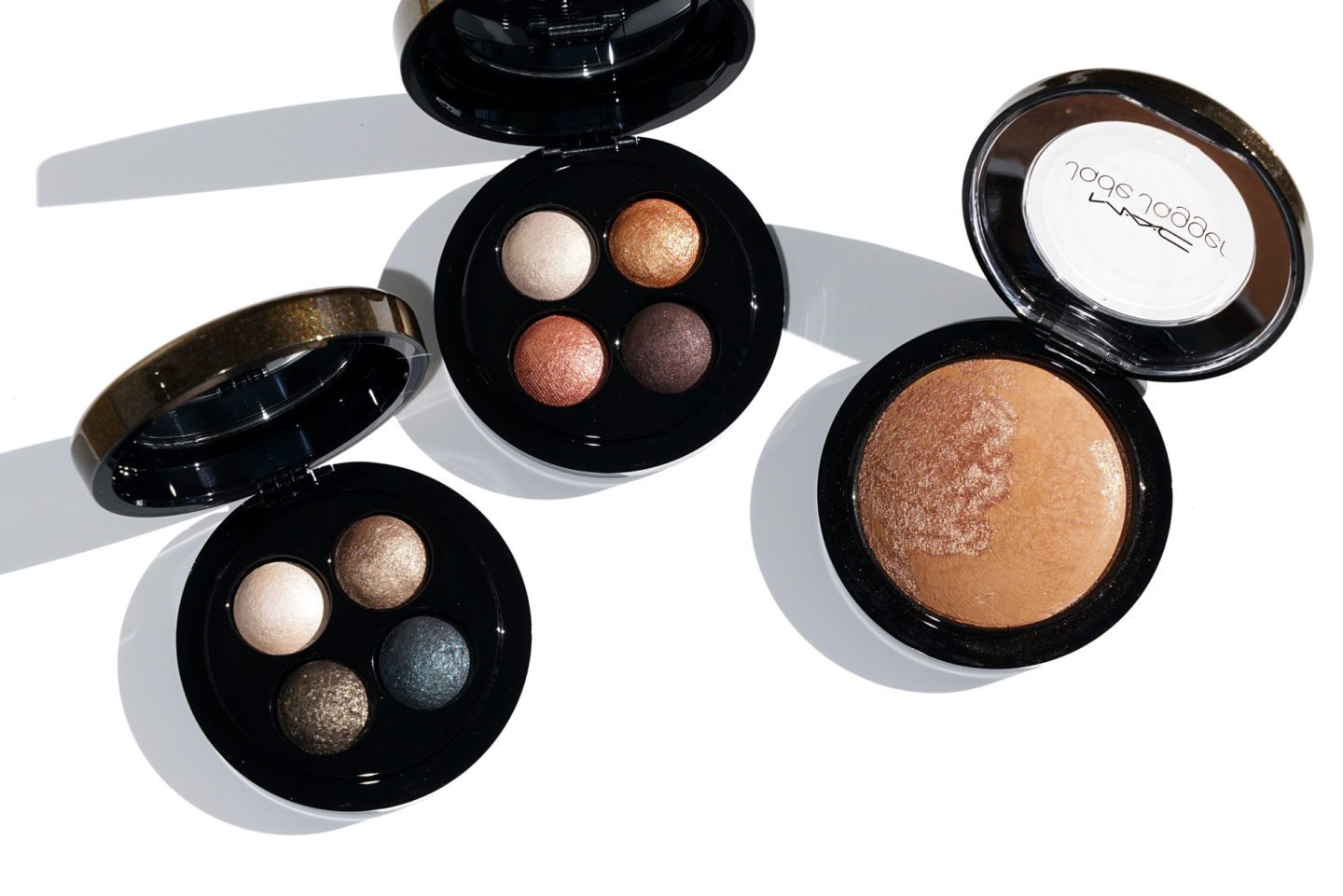 MAC Jade Jagger Mineralize Eye Shadow in Burning Nights, Golden Shine and MSF in Satin Shimmer