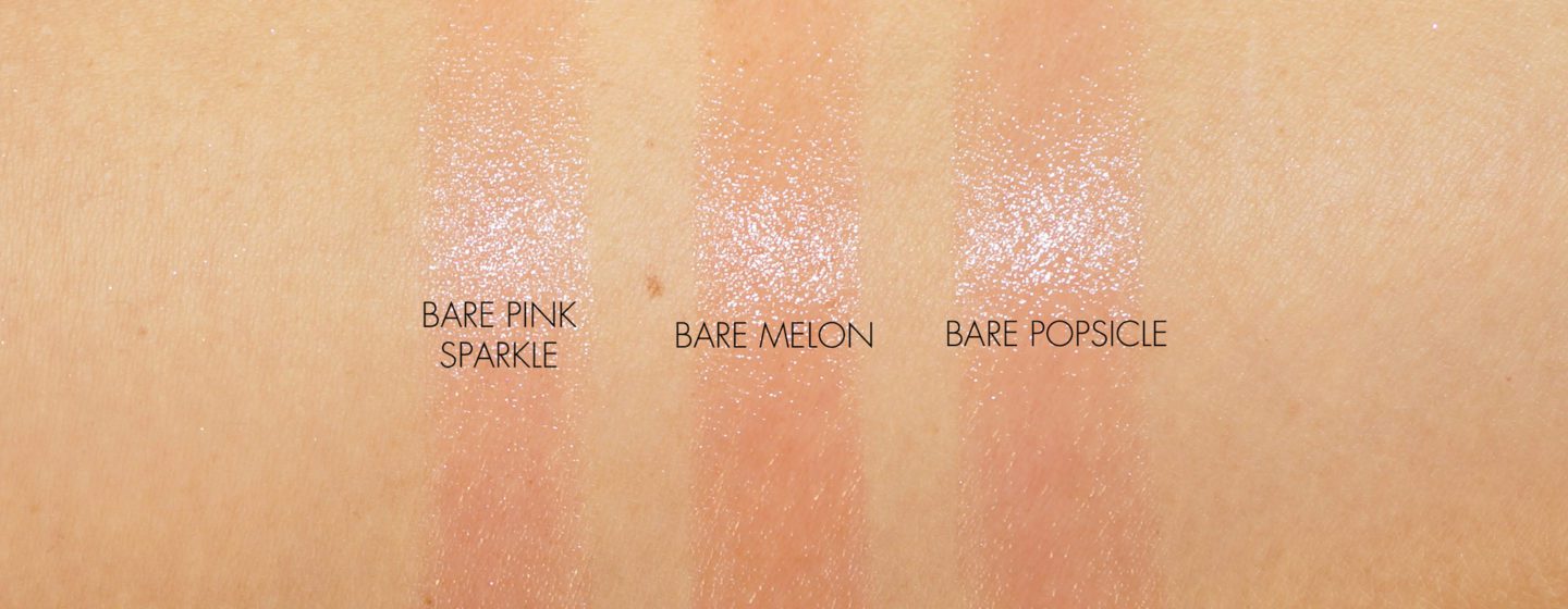 Bobbi Brown Extra Lip Tints Bare Pink Sparkle, Bare Melon and Bare Popsicle swatches | Fashion Groom Spot