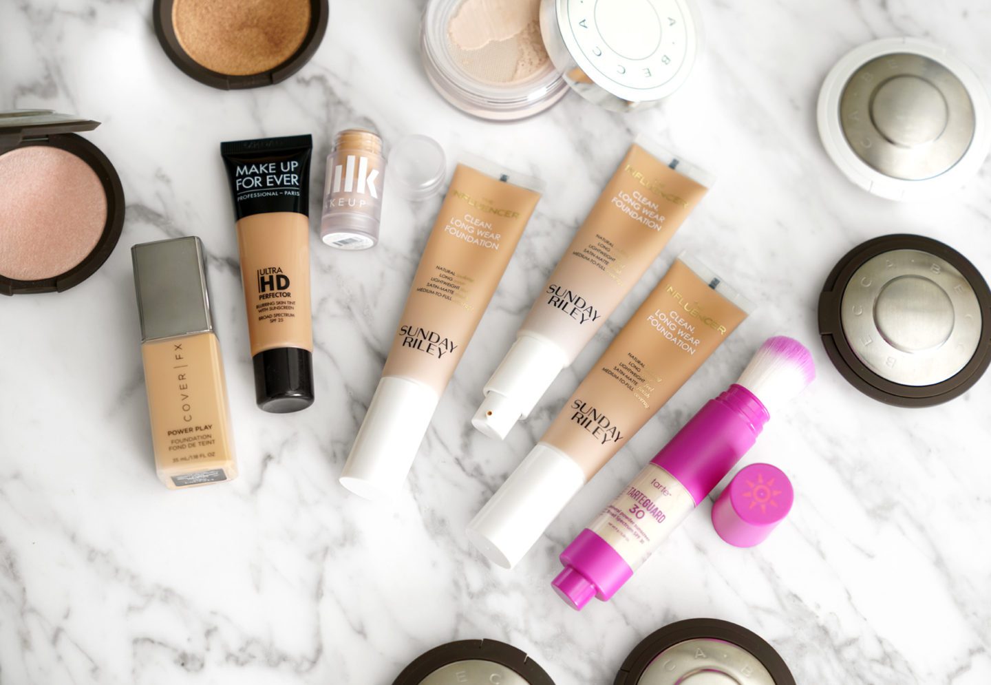 Sephora Foundation Haul Cover FX Power Play G50, Make Up For Ever Ultra HD Perfector 7, Sunday Riley The Influencer Foundation 180, 190, 200, Tarte Tarteguard Powder