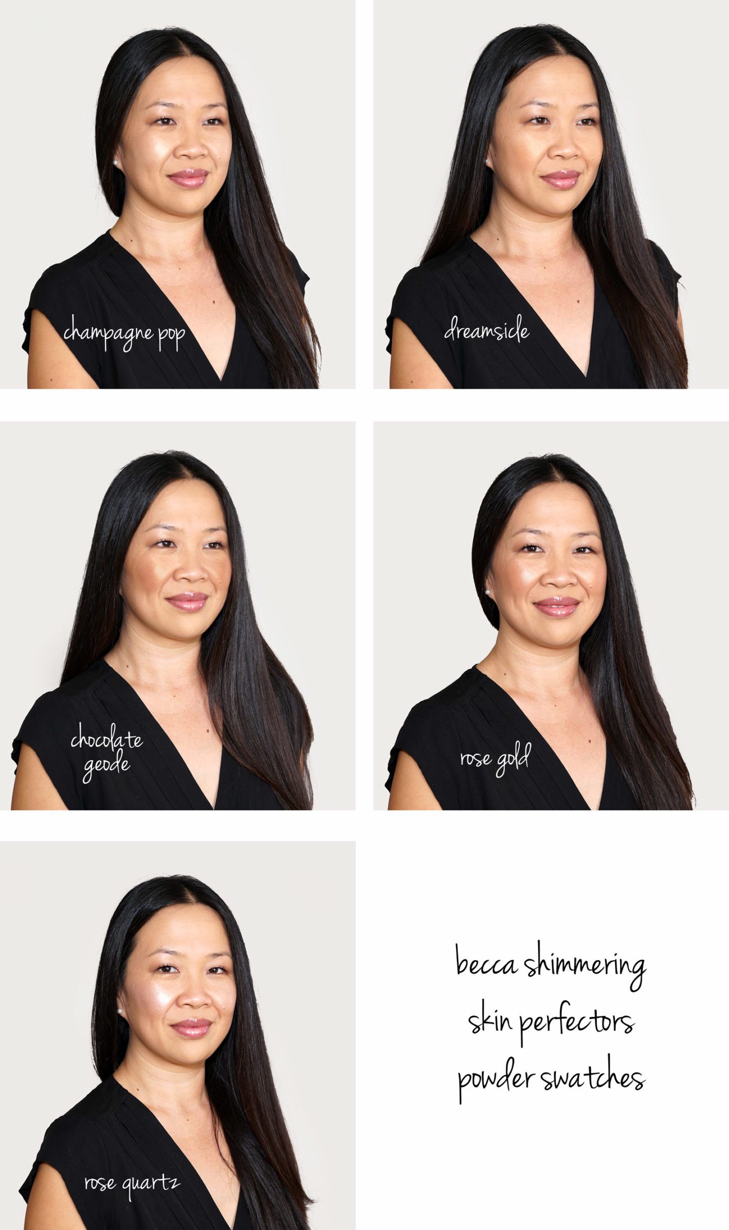 Becca Shimmering Skin Perfector swatches + beauty looks