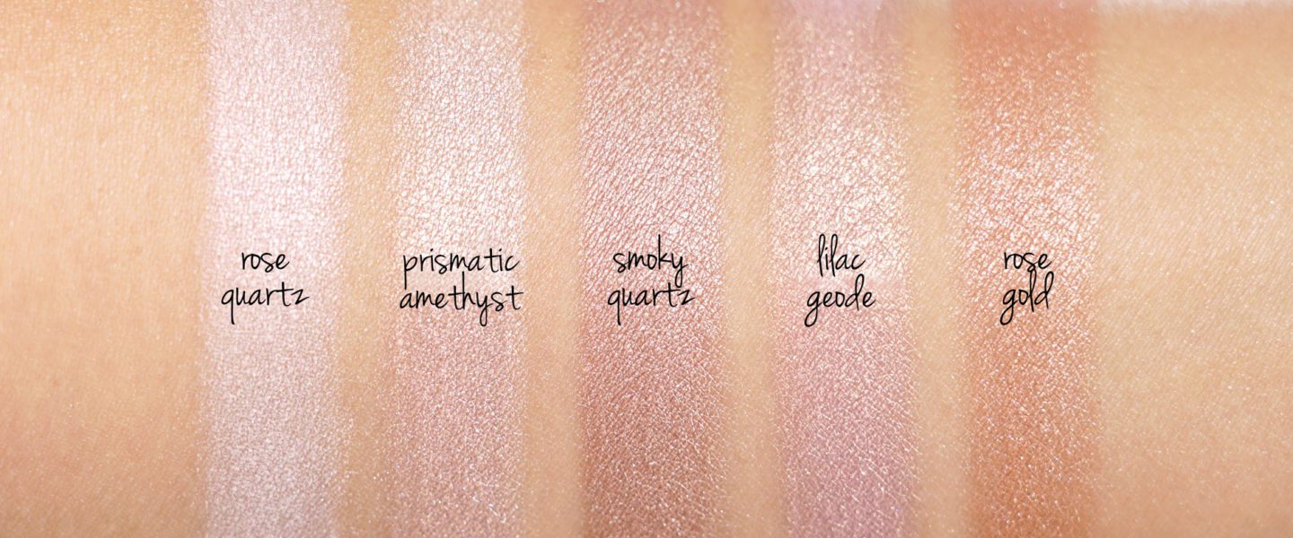 Becca Shimmering Skin Perfector Pressed Highlighter Rose Quartz, Smoky Quartz, Prismatic Amethyst, Rose Gold and Lilac Geode