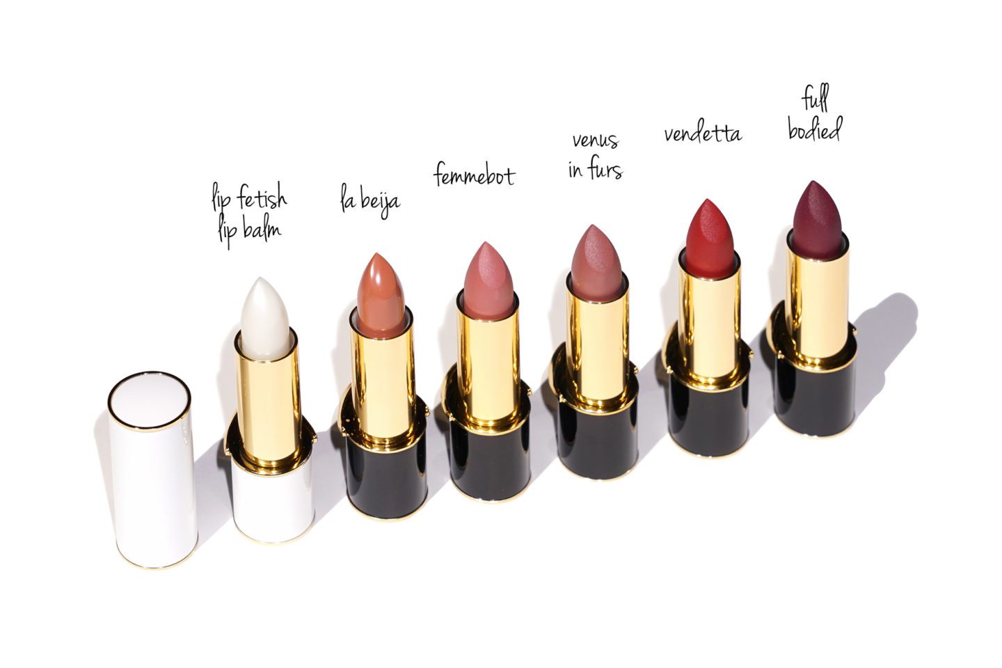 Pat McGrath Lip Fetish Lip Balm, La Beija, Femmebot, Venus in Furs, Vendetta, Full Bodied