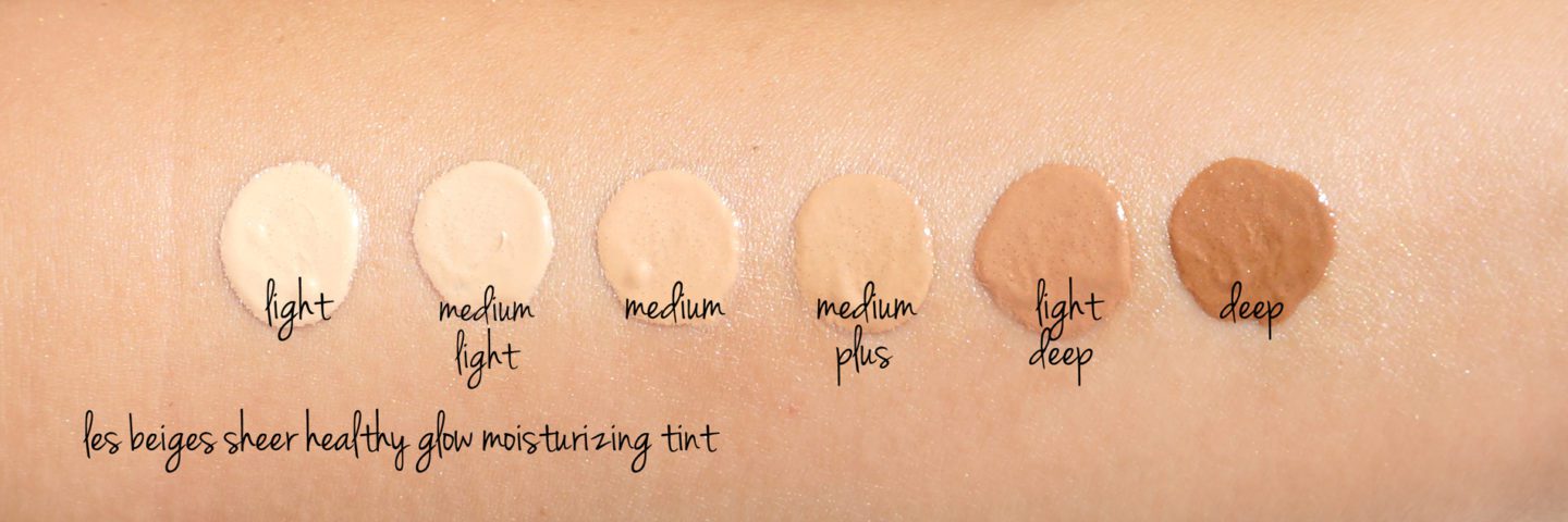 Chanel Les Beiges swatches Sheer Healthy Glow Moisturizing Tint Broad Spectrum SPF 30 Light, Medium Light, Medium, Medium Plus, Light Deep and Deep