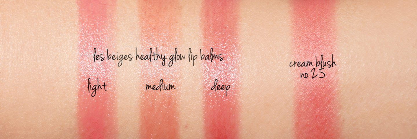 Chanel Les Beiges Healthy Glow Lip Balm Light, Medium and Deep swatches