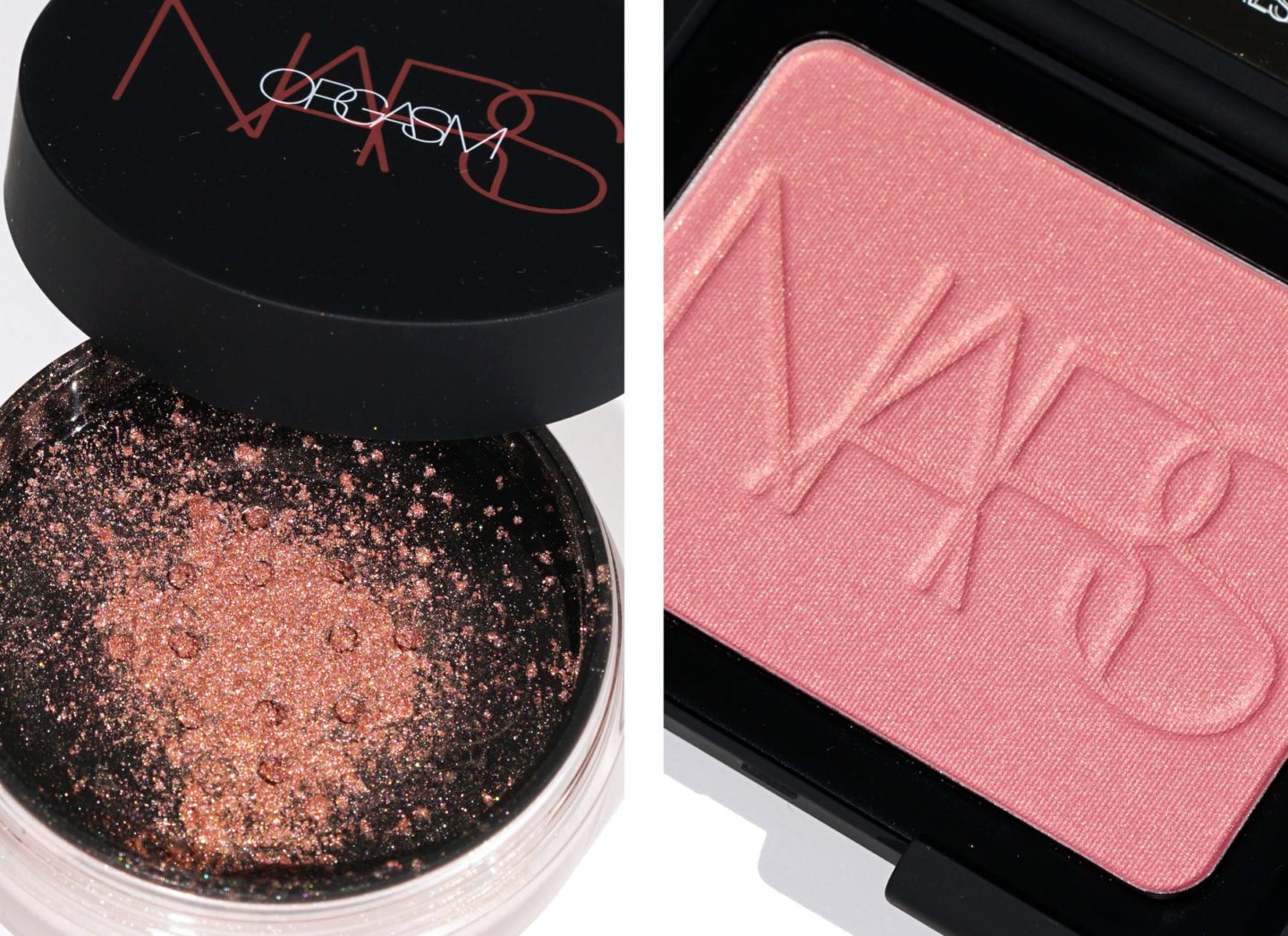 NARS Orgasm Illuminating Loose Powder and Large Blush close ups