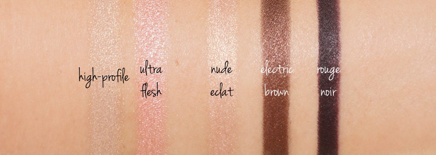 Chanel Eye Makeup Swatches High-Profile, Ultra Flesh, Nude Eclat, Electric Brown and Rouge Noir