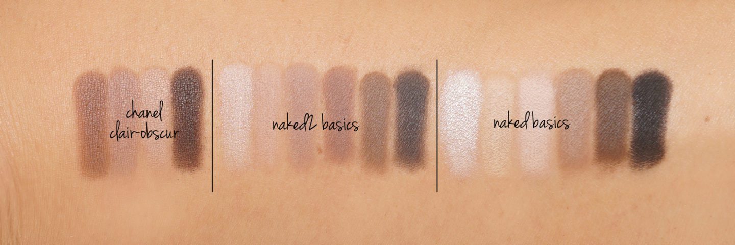 Chanel Clair Obscur vs Urban Decay Naked2 Basics and Naked Basics swatches | Fashion Groom Spot