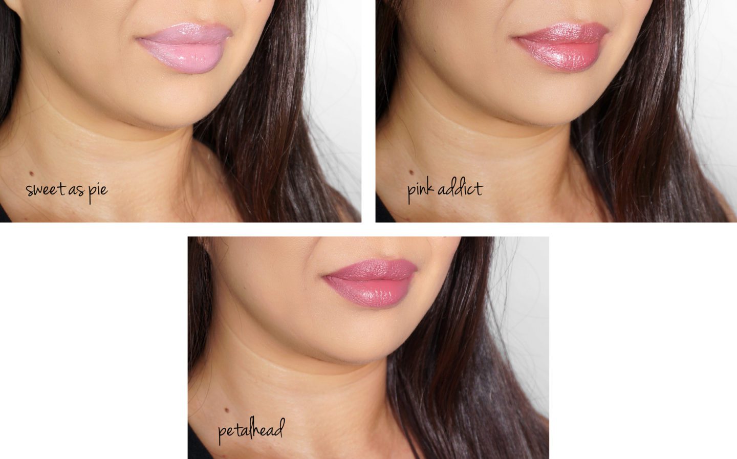 MAC Lip Trio Pink Nordstrom: Sweet as Pie, Pink Addict, Petalhead swatches