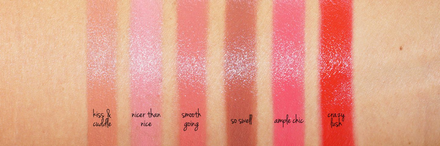 MAC Plenty of Pout Plumping Lipstick Kiss and Cuddle, Nicer than Nice, Smooth Going, So Swell, Ample Chic, Crazy Lush and Lip Gloss Review | Fashion Groom Spot 