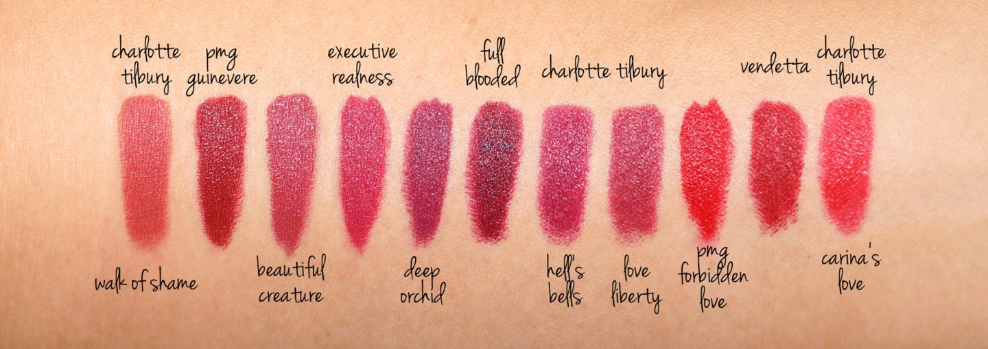 Pat McGrath MatteTrance vs Charlotte Tilbury Matte Revolution swatches