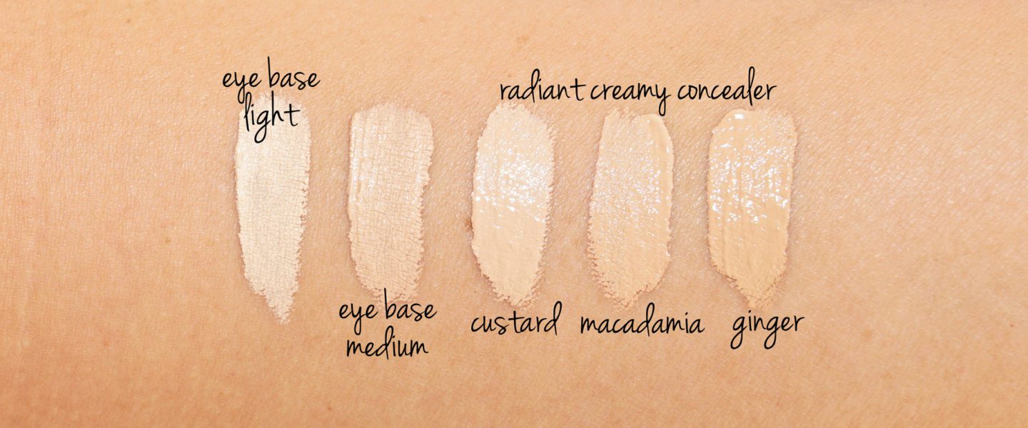 NARS Tinted Eye Base Light and Medium vs Radiant Creamy Concealer Custard, Macadamia and Ginger swatches