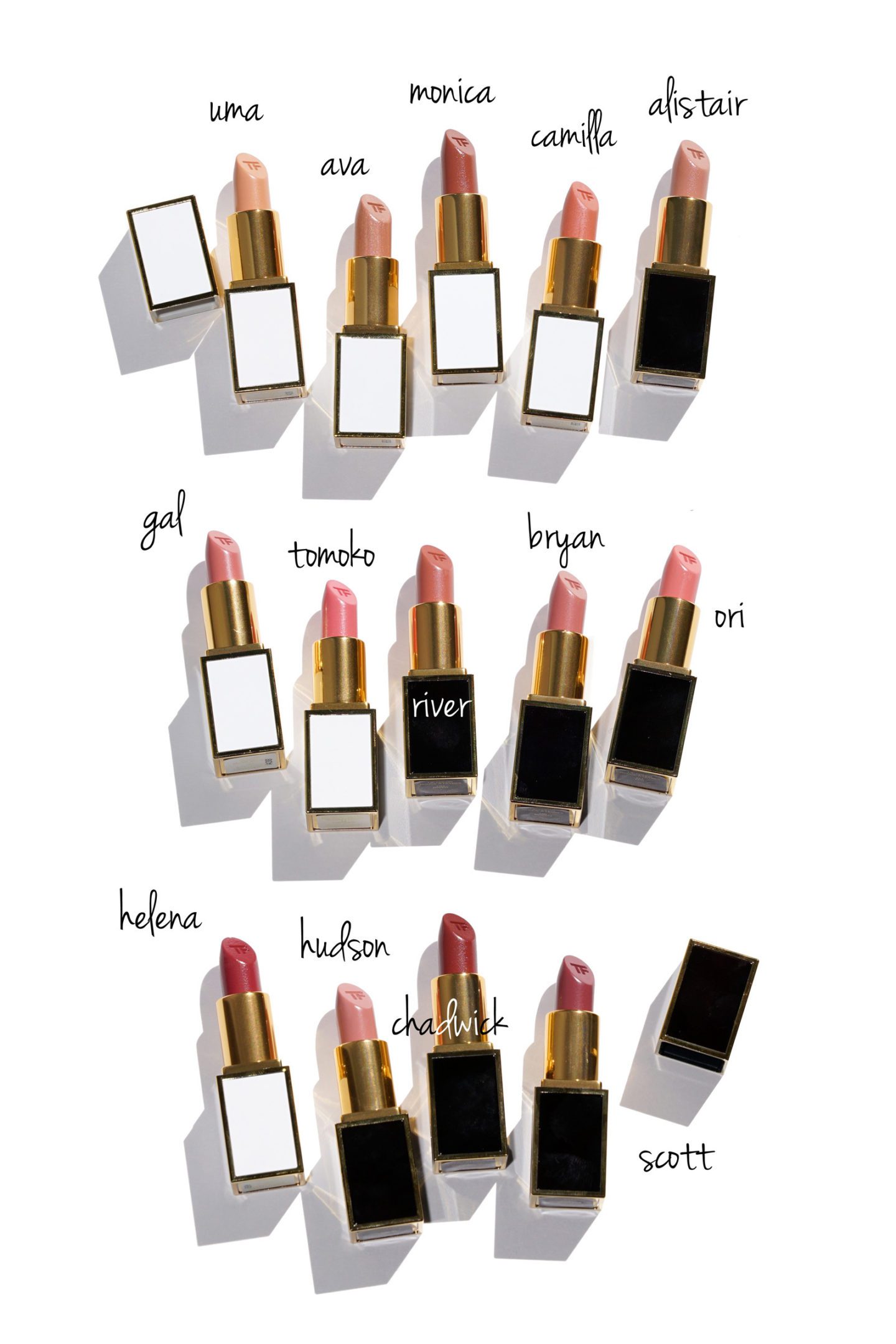 Tom Ford Boys and Girls Lipsticks 2018, Uma, Ava, Monica, Camila, Alistair, Gal, Tomoko, River, Bryan, Ori, Helena, Hudson, Chadwick and Scott