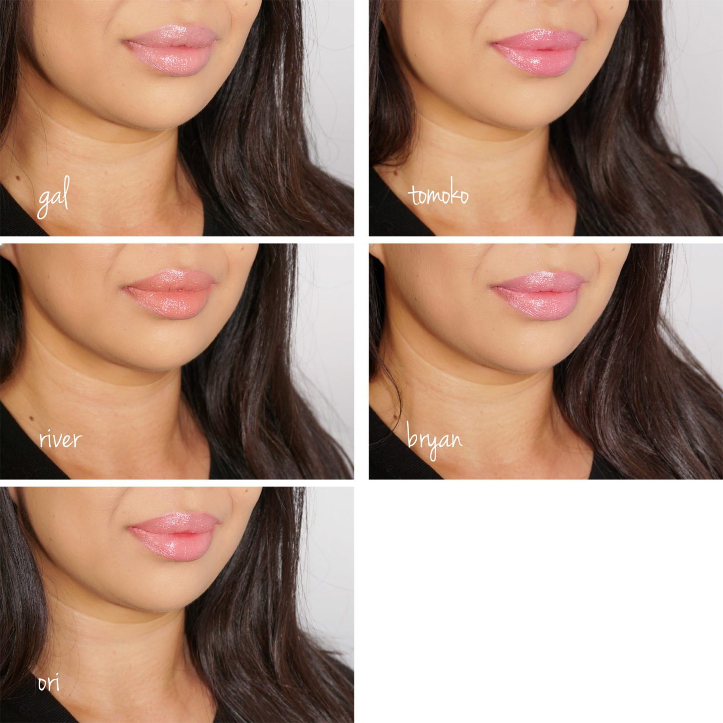 Tom Ford Boys and Girls Lip Color Gal, Tomoko, River, Bryan, Ori swatches