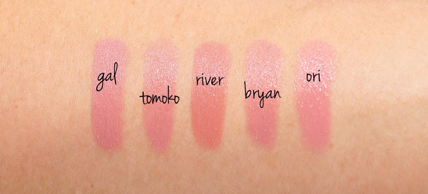 Tom Ford Boys and Girls Lip Color Gal, Tomoko, River, Bryan, Ori swatches