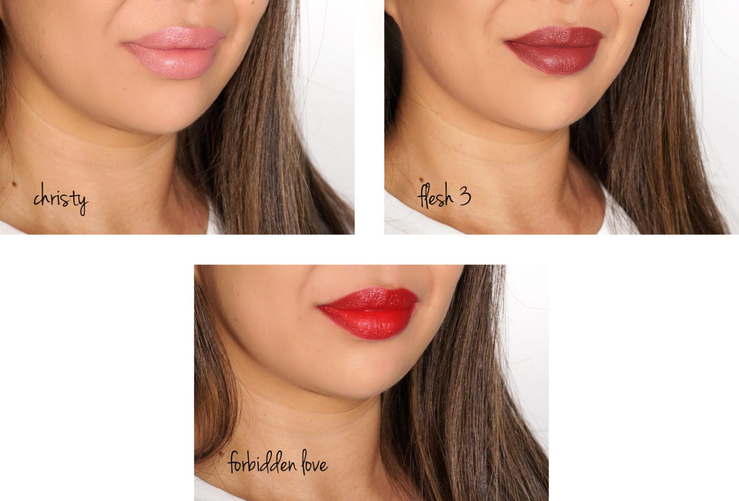 Pat McGrath Opulence Holiday 2018 MatteTrance Christy, Flesh 3 and Forbidden Love Lip Swatches