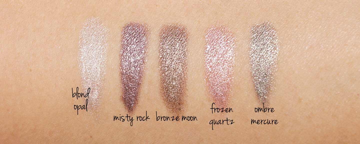 By Terry Ombre Blackstar Blond Opal, Misty Rock and Bronze Moon swatches, Frozn Quartz and Ombre Mercure