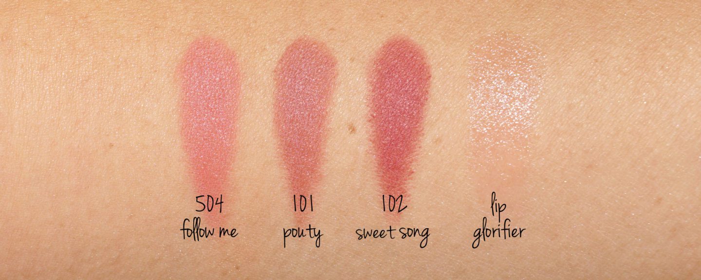 Cle de Peau Lipstick Cashmere and Lip Glorifier swatches