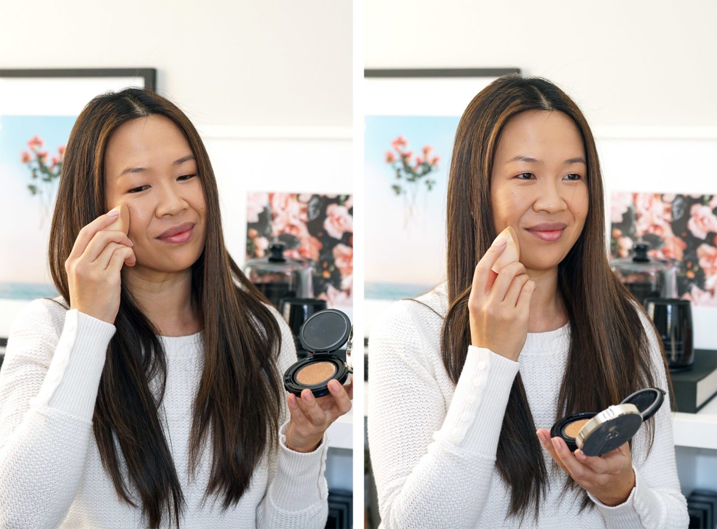 Cle de Peau Radiant Cushion Foundation in O30 face swatch | Fashion Groom Spot