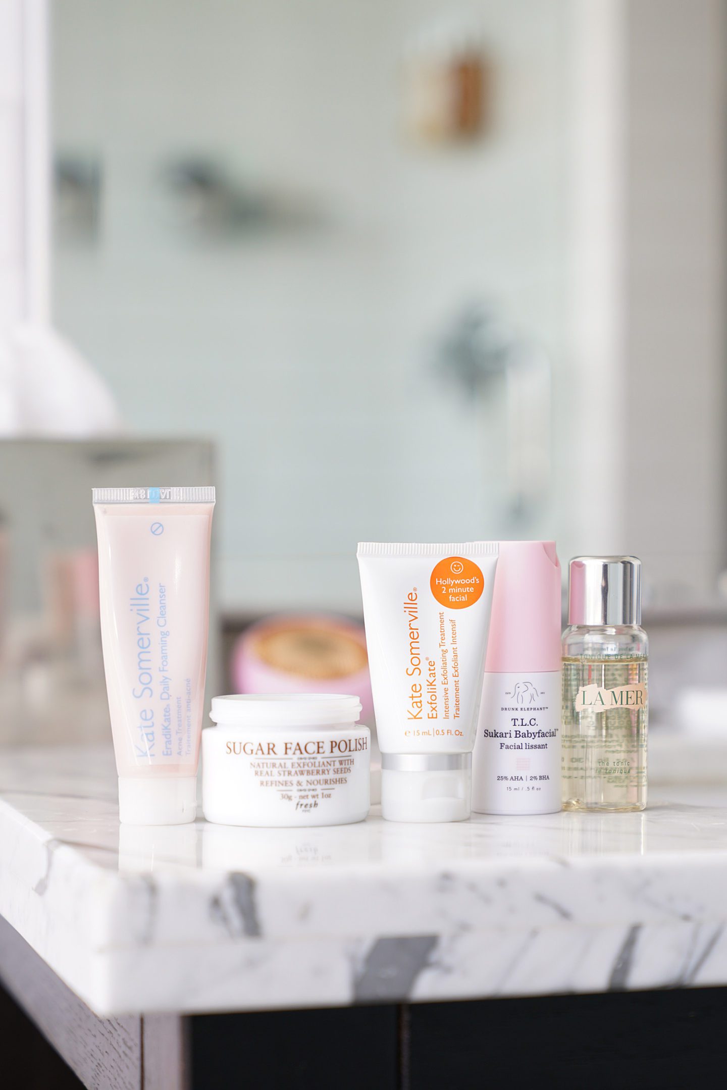 Travel Skincare Kate Somerville Cleansers, Fresh Beauty Scrub, Drunk Elephant