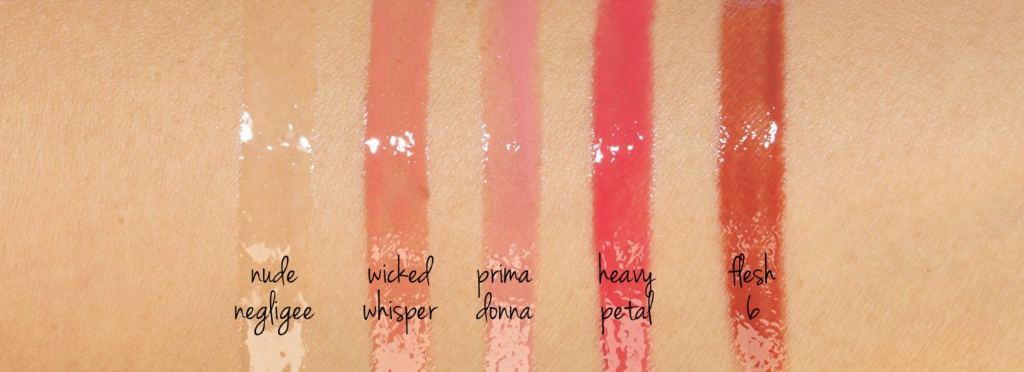 Pat McGrath LUST Gloss Nude Negligee, Wicked Whisper, Prima Donna, Heavy Petal, Flesh6 swatches | Fashion Groom Spot