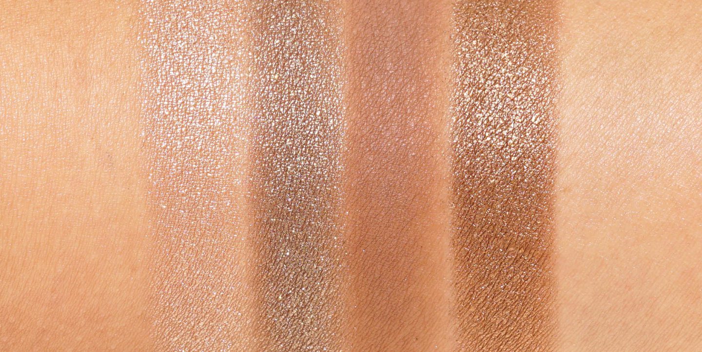 Pat McGrath EYEdols Celestial, Telepathic Taupe, Statuesque and Sextrovert swatches