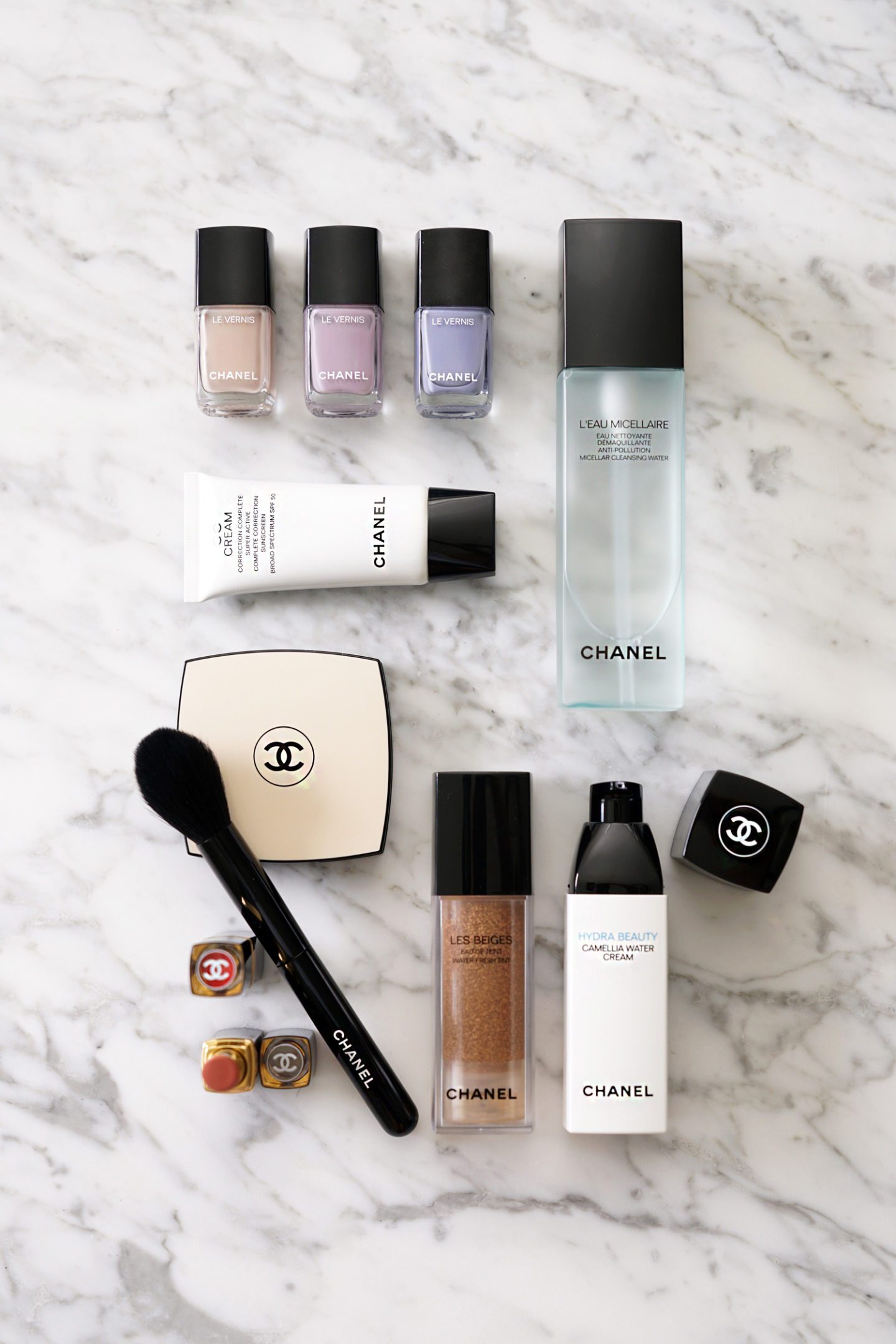 Chanel Favorites Le Vernis, CC Cream, Camelia Water Cream, Les Beiges Tint