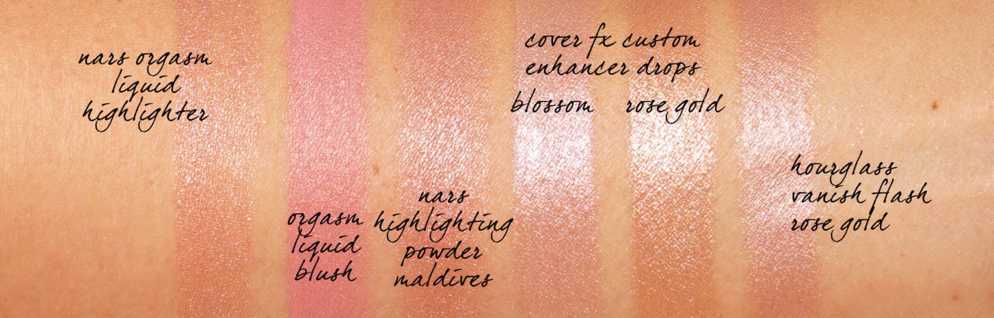 NARS Liquid Highlighter comparison swatches