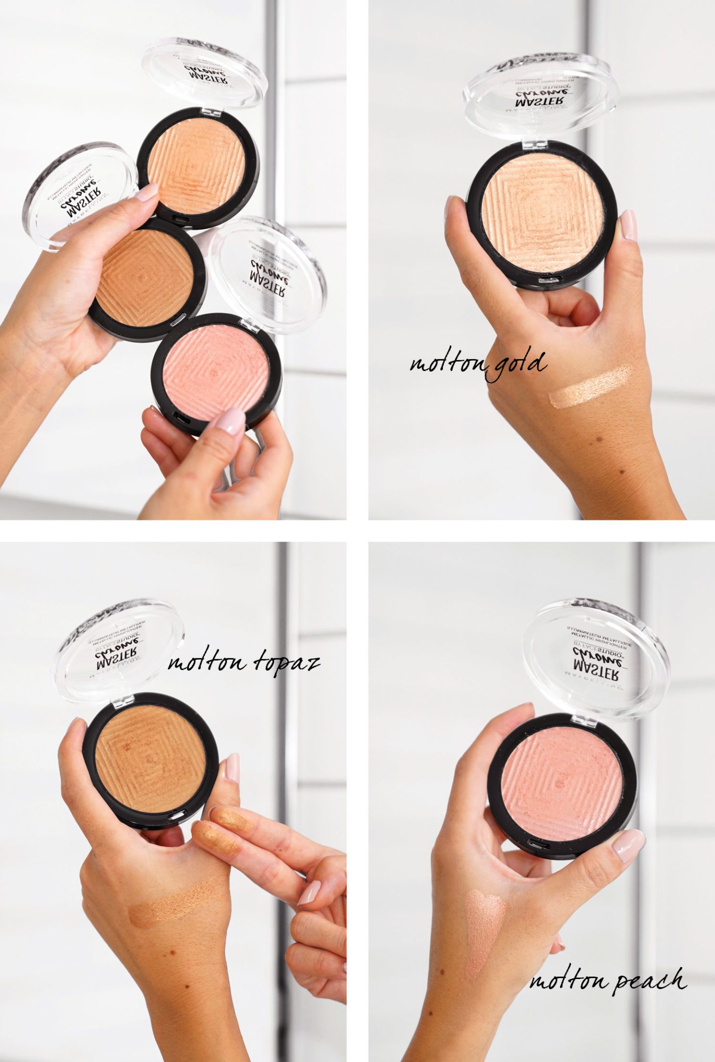 Maybelline Master Chrome Highlighters Molton Gold, Molton Peach and Molton Topaz