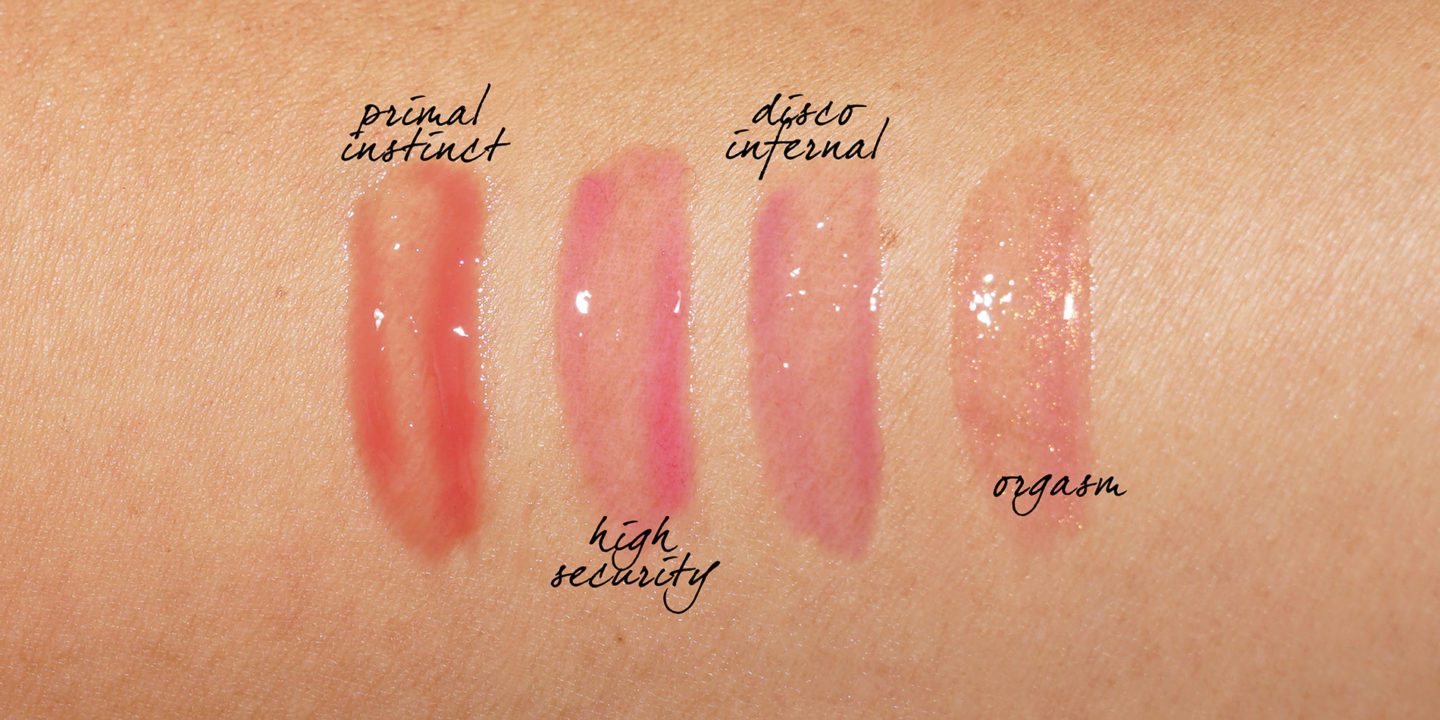NARS Oil-Infused Lip Tints Primal Instinct, High Security, Disco Infernal swatches