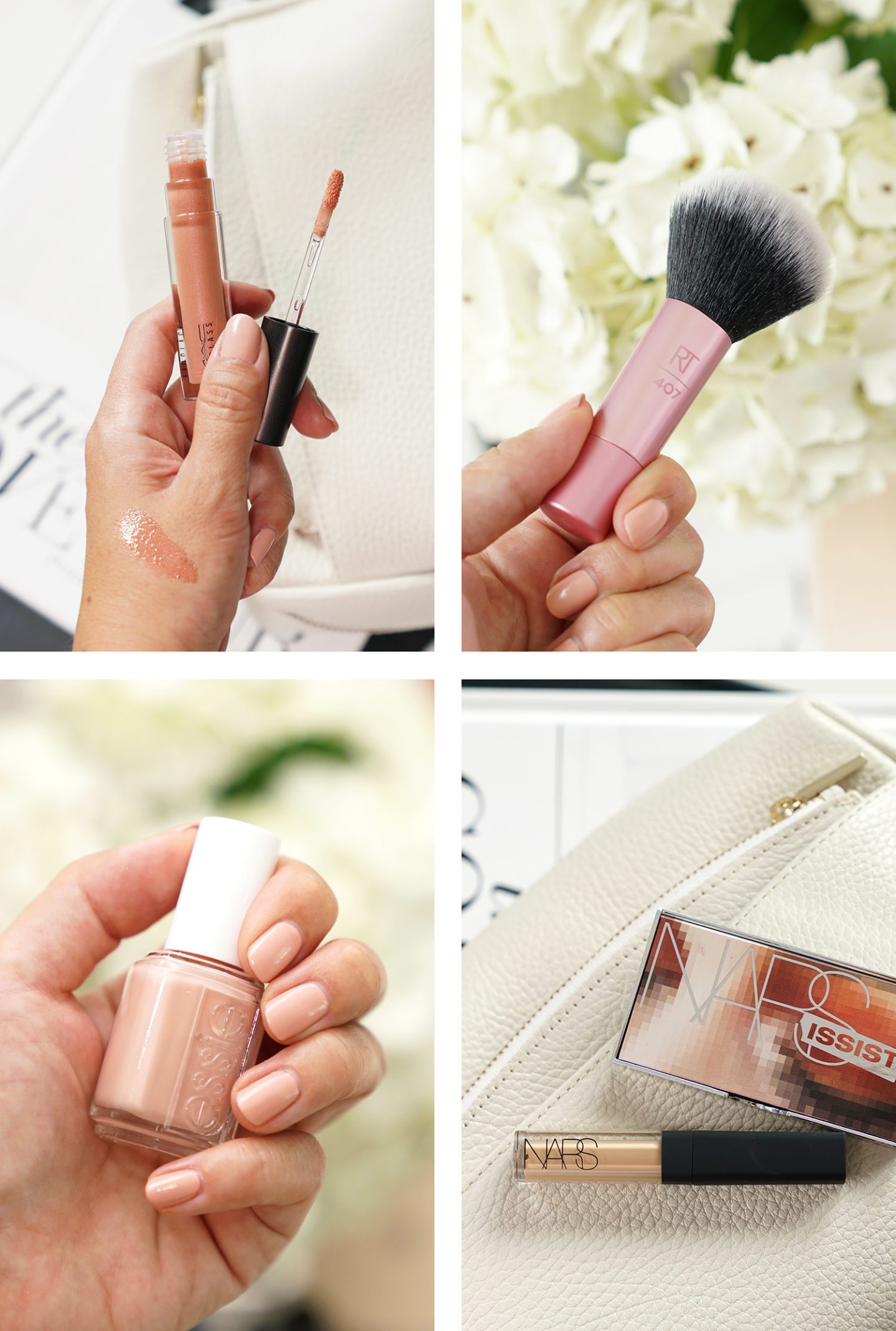 MAC Love Nectar, Real Techniques Mini, Essie Come Out to Clay, NARS Mini Concealer