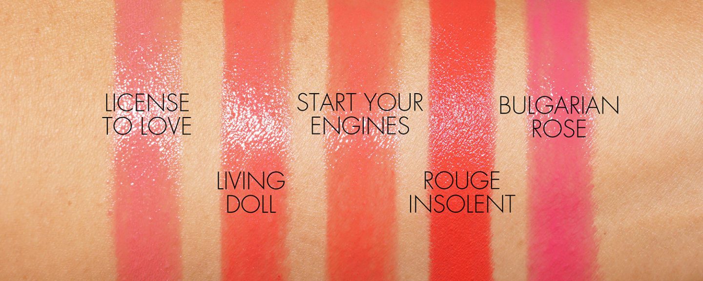 NARS Lipsticks License to Love, Living Doll, Start Your Engines, Rouge Insolent, Bulgarian Rose