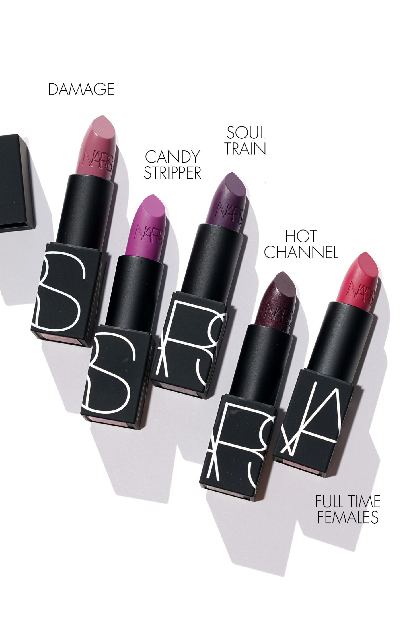 NARS Lipstick Damage, Candy Stripper, Soul Train, Hot Channel, Full Time Females