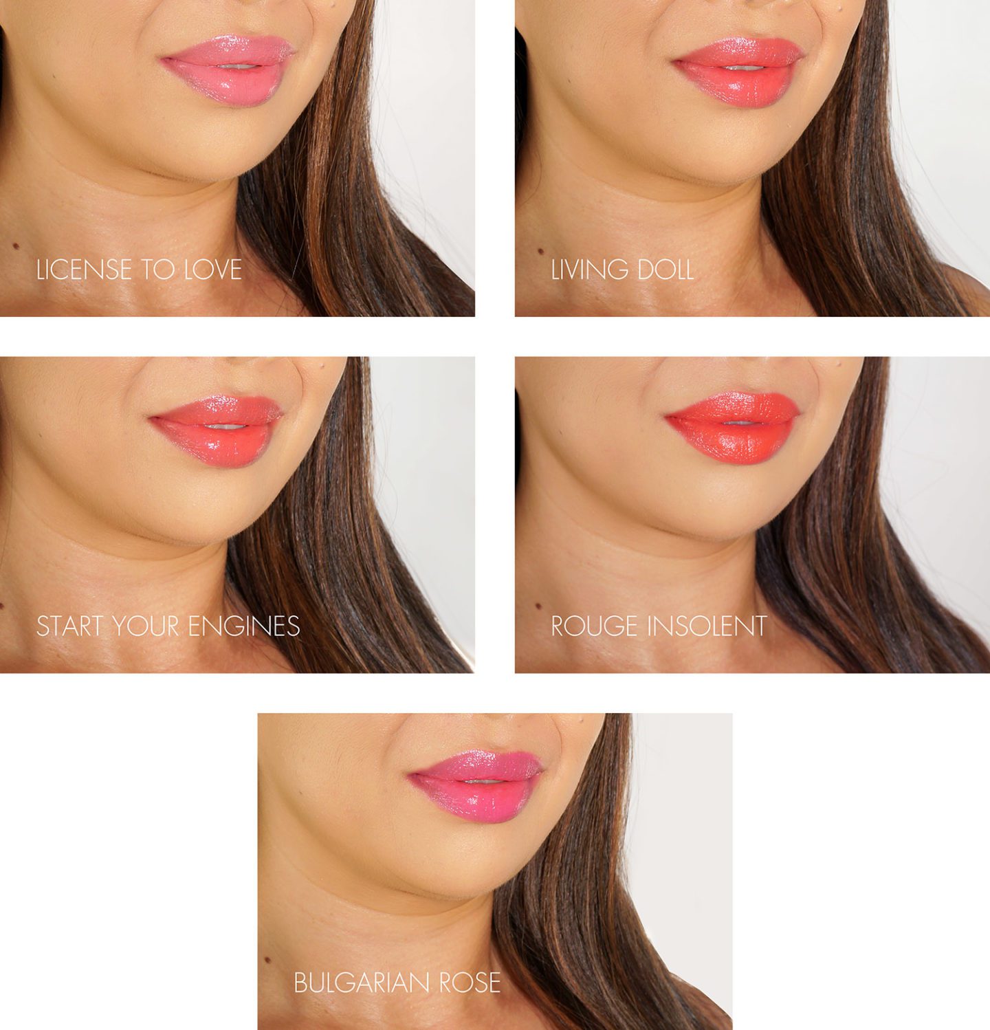 NARS Lipstick Lip Swatches License to Love, Living Doll, Start Your Engines, Rouge Insolent, Bulgarian Rose