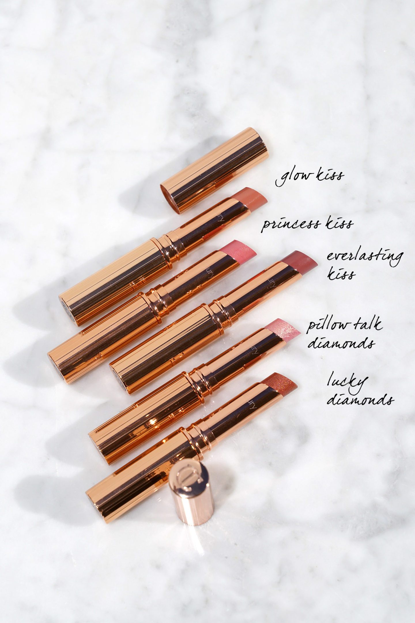 Charlotte Tilbury Superstar Lips Glow Kiss, Princess, Everlasting, Pillow Talk Diamonds and Lucky Diamonds
