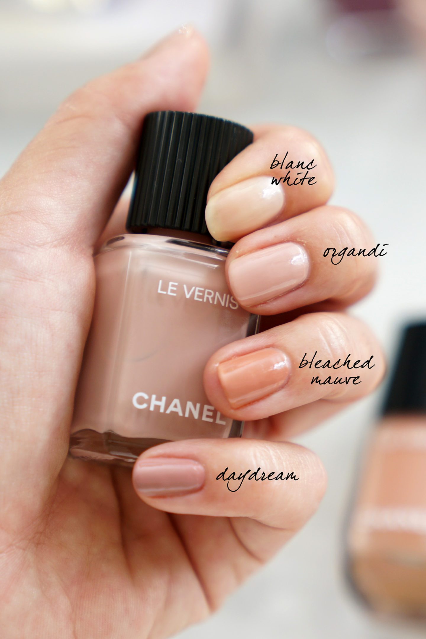 Chanel Nail Polish Blanc White, Organdi, Bleached Mauve and Daydream