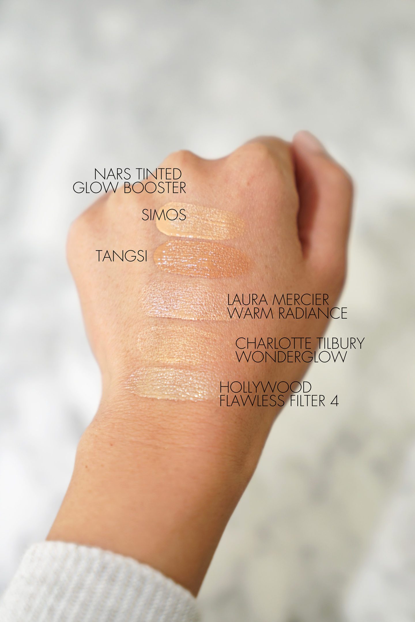 NARS Tinted Glow Booster swatches Simos and Tangsi