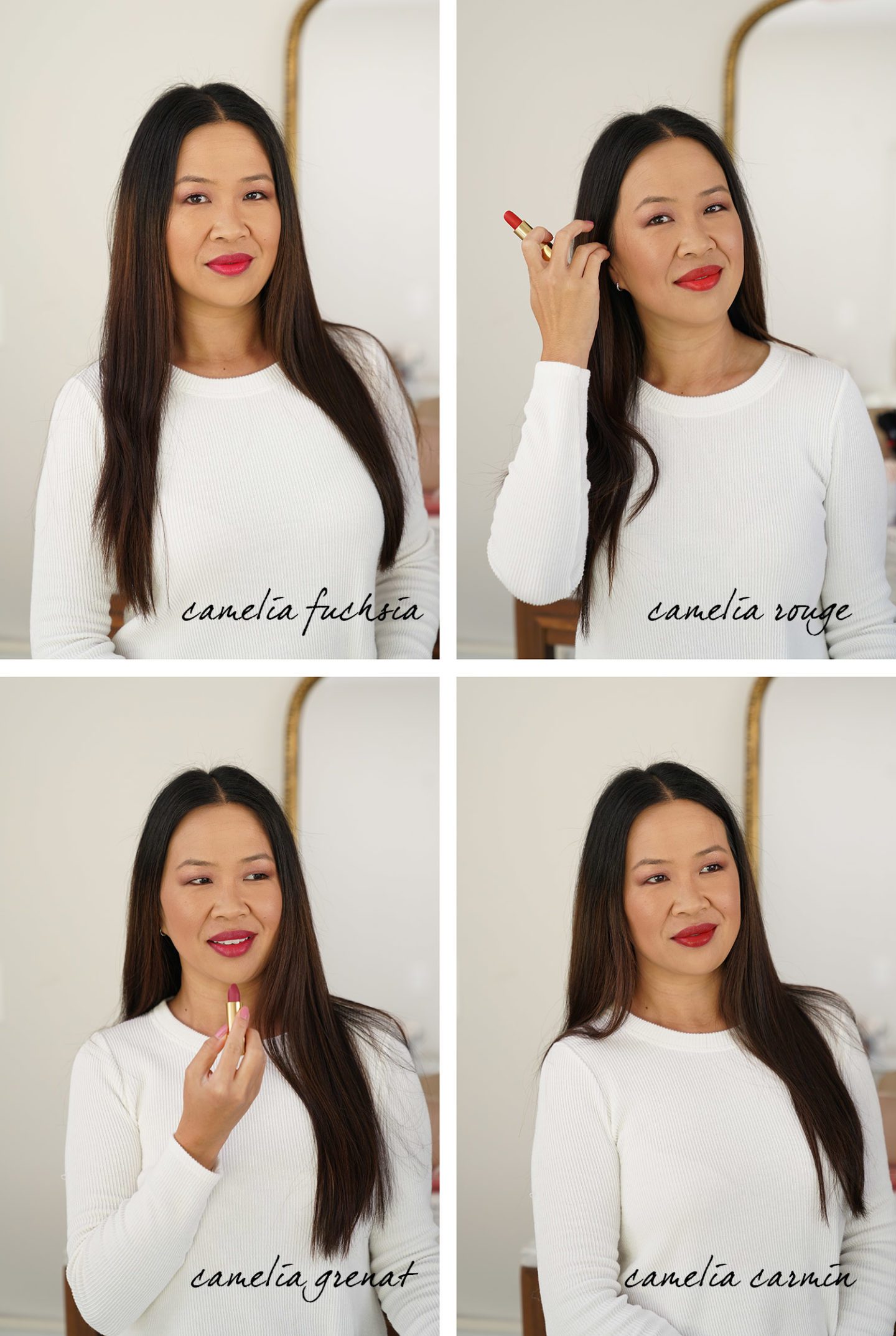 Chanel Rouge Allure Camelia Velvet lip swatches