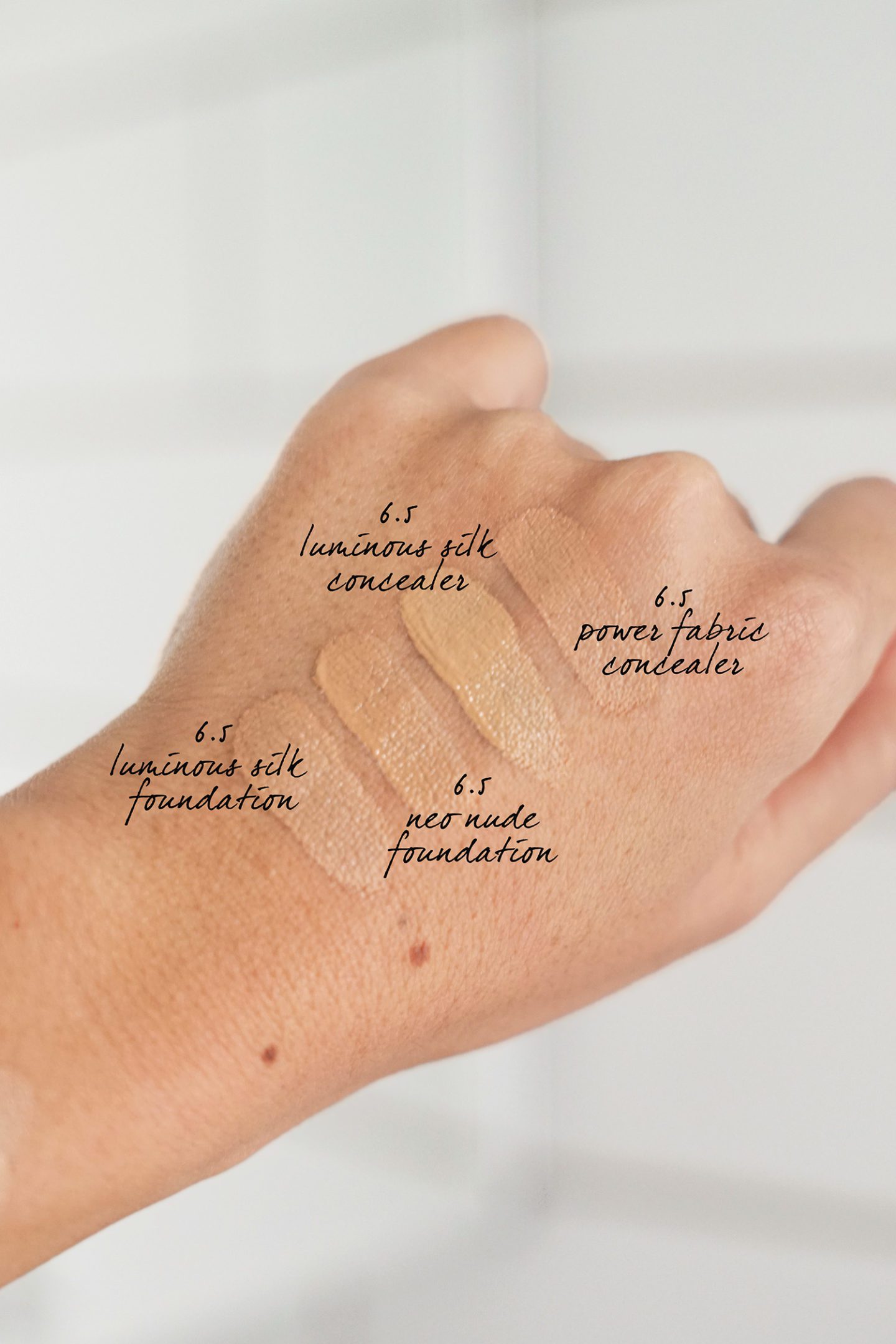 Armani 6.5 Foundation Swatches Luminous Silk vs Neo Nude 