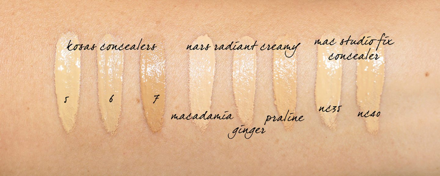Kosas NARS and MAC Concealer Swatches